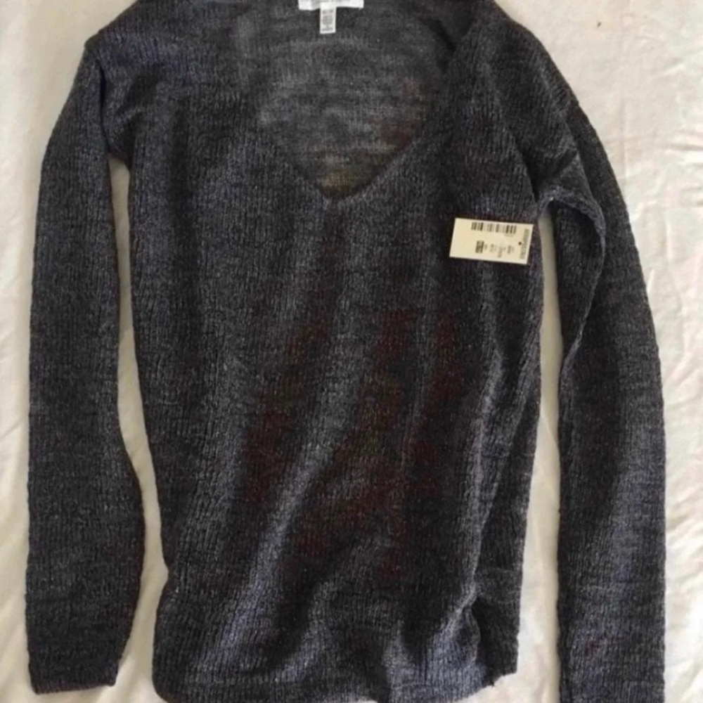 New Women Juniors XS Aeropostale Sheer Gray & Silver V-Neck Sweater
